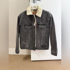 Levi's Gray Denim Trucker Jacket with Sherpa Lining